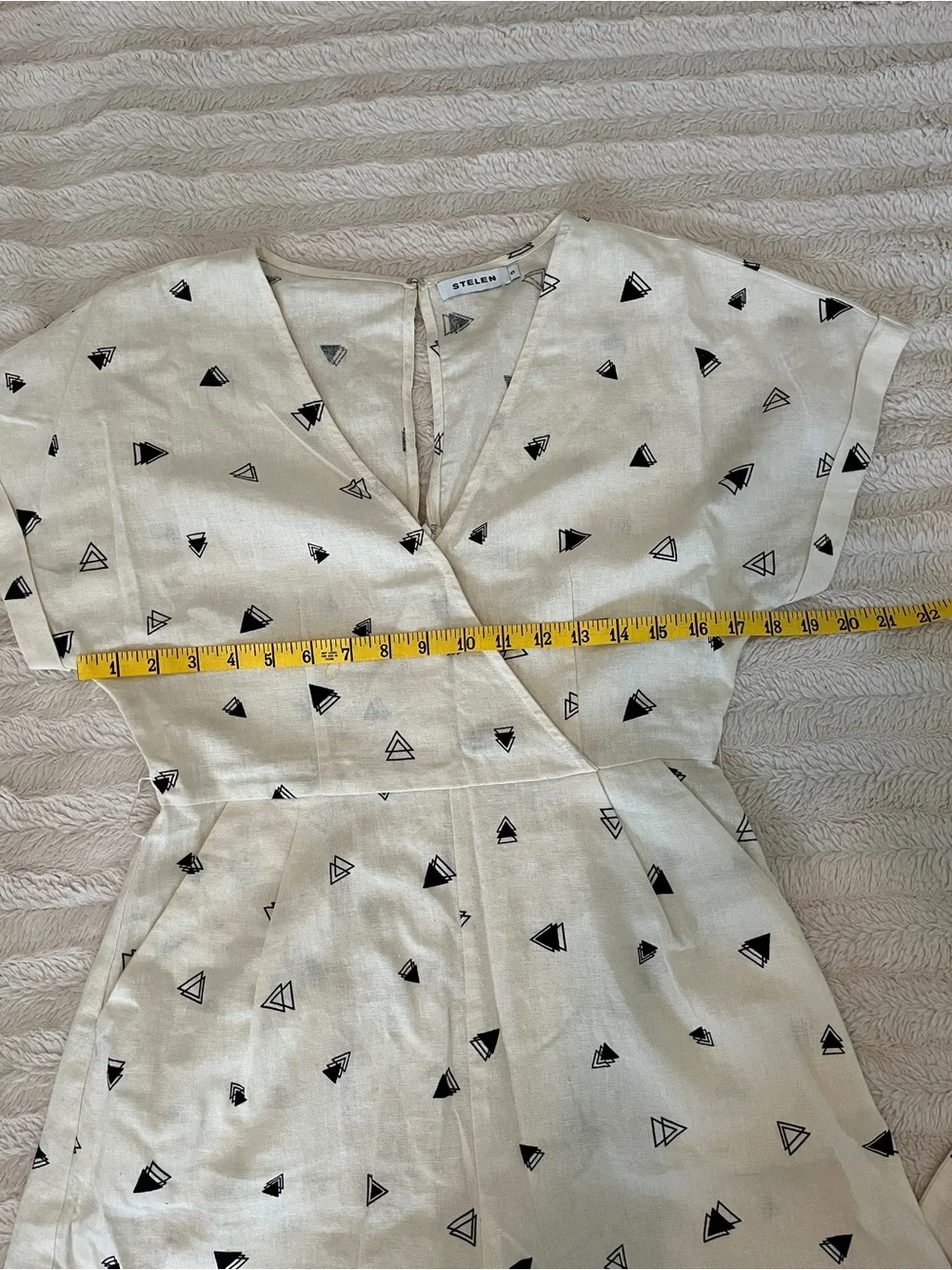 Cream Short Sleeve Romper with Small Triangle Print